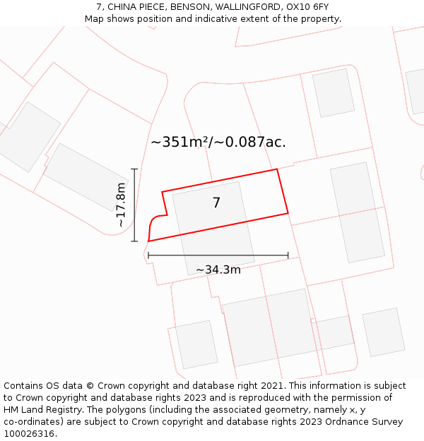 7, CHINA PIECE, BENSON, WALLINGFORD, OX10 6FY: Plot and title map