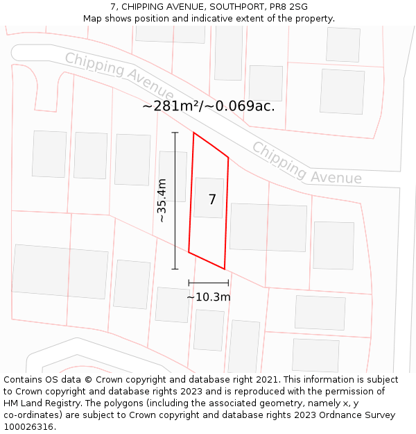 7, CHIPPING AVENUE, SOUTHPORT, PR8 2SG: Plot and title map