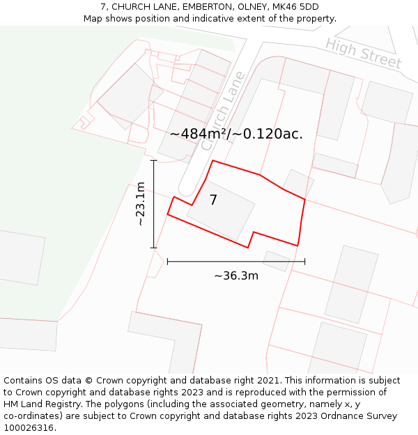 7, CHURCH LANE, EMBERTON, OLNEY, MK46 5DD: Plot and title map