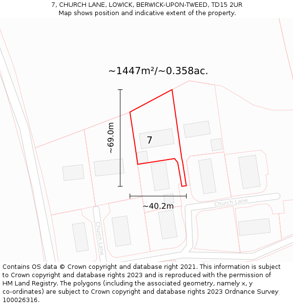 7, CHURCH LANE, LOWICK, BERWICK-UPON-TWEED, TD15 2UR: Plot and title map