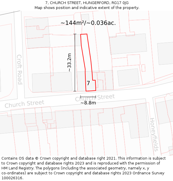 7, CHURCH STREET, HUNGERFORD, RG17 0JG: Plot and title map