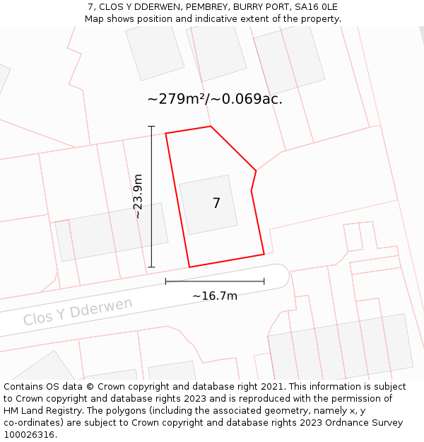 7, CLOS Y DDERWEN, PEMBREY, BURRY PORT, SA16 0LE: Plot and title map