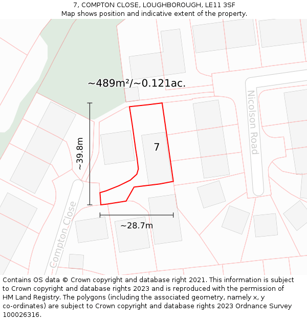 7, COMPTON CLOSE, LOUGHBOROUGH, LE11 3SF: Plot and title map