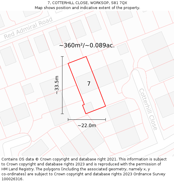 7, COTTERHILL CLOSE, WORKSOP, S81 7QX: Plot and title map