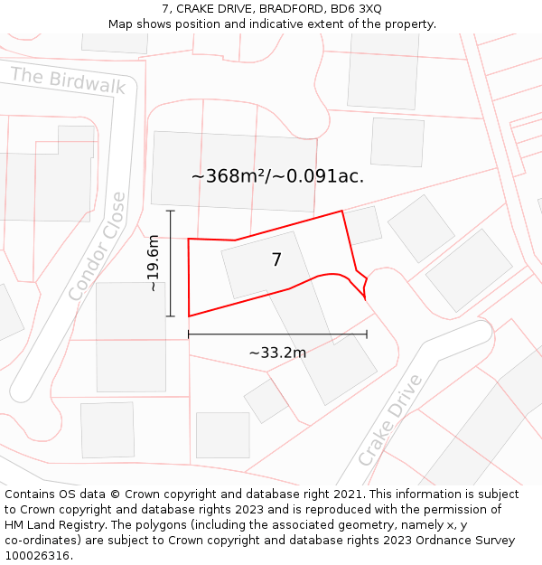 7, CRAKE DRIVE, BRADFORD, BD6 3XQ: Plot and title map