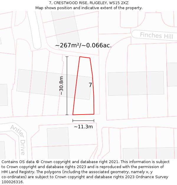 7, CRESTWOOD RISE, RUGELEY, WS15 2XZ: Plot and title map