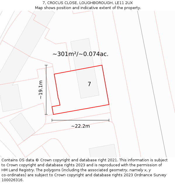 7, CROCUS CLOSE, LOUGHBOROUGH, LE11 2UX: Plot and title map