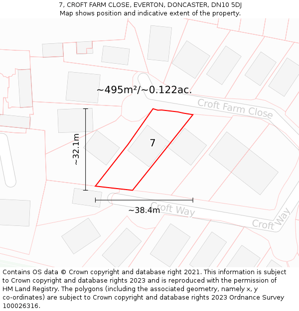 7, CROFT FARM CLOSE, EVERTON, DONCASTER, DN10 5DJ: Plot and title map