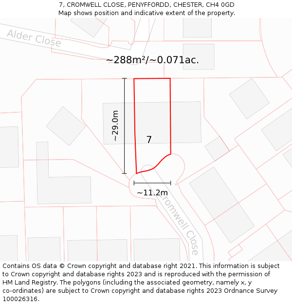 7, CROMWELL CLOSE, PENYFFORDD, CHESTER, CH4 0GD: Plot and title map