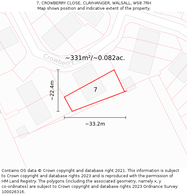 7, CROWBERRY CLOSE, CLAYHANGER, WALSALL, WS8 7RH: Plot and title map