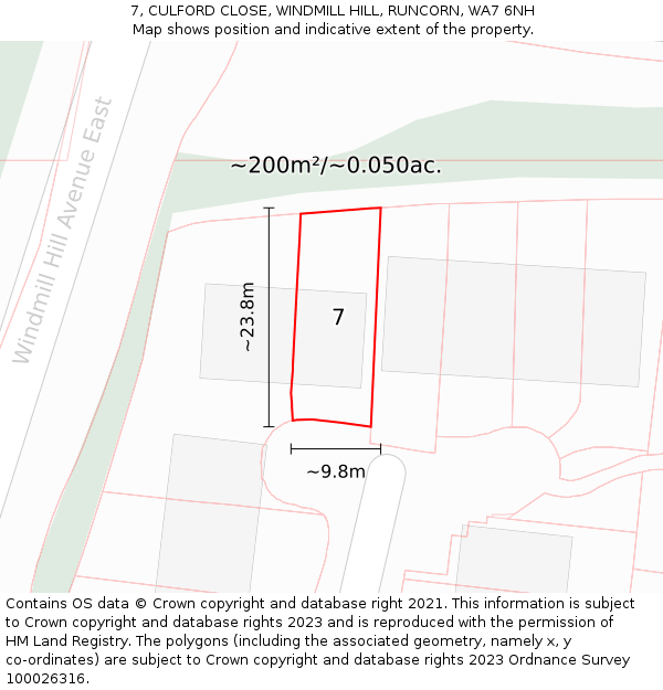 7, CULFORD CLOSE, WINDMILL HILL, RUNCORN, WA7 6NH: Plot and title map