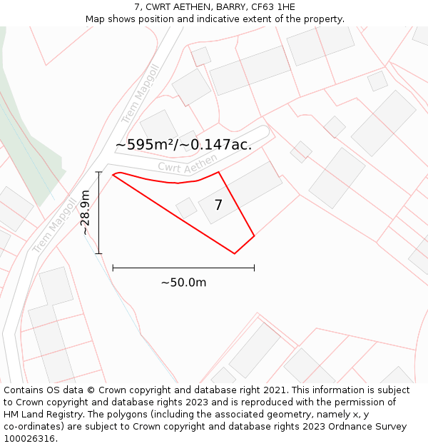 7, CWRT AETHEN, BARRY, CF63 1HE: Plot and title map