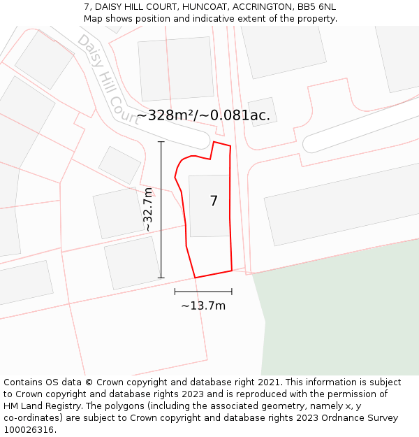 7, DAISY HILL COURT, HUNCOAT, ACCRINGTON, BB5 6NL: Plot and title map