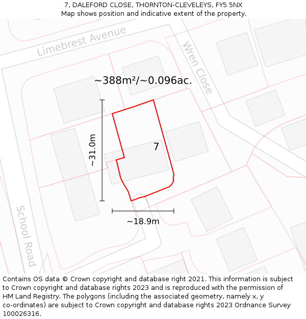 7, DALEFORD CLOSE, THORNTON-CLEVELEYS, FY5 5NX: Plot and title map