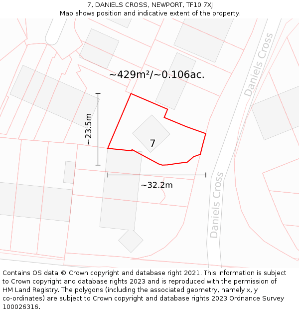 7, DANIELS CROSS, NEWPORT, TF10 7XJ: Plot and title map