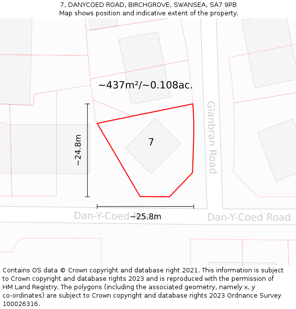 7, DANYCOED ROAD, BIRCHGROVE, SWANSEA, SA7 9PB: Plot and title map