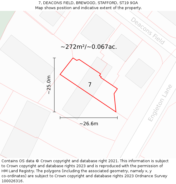 7, DEACONS FIELD, BREWOOD, STAFFORD, ST19 9GA: Plot and title map