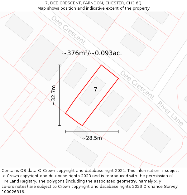 7, DEE CRESCENT, FARNDON, CHESTER, CH3 6QJ: Plot and title map