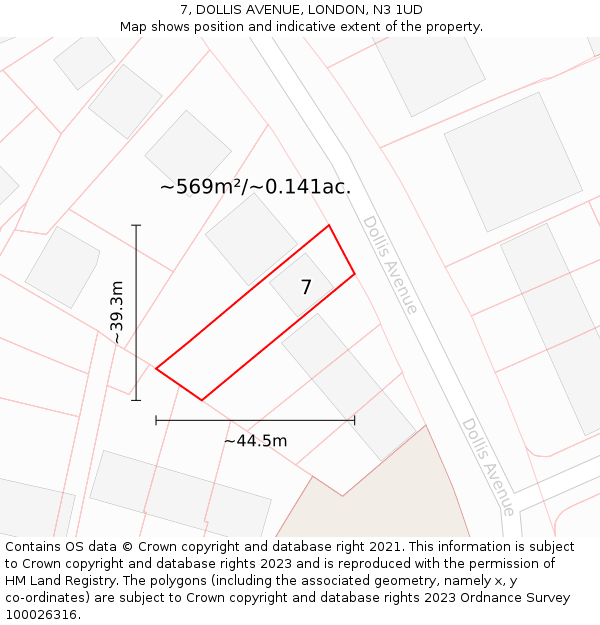 7, DOLLIS AVENUE, LONDON, N3 1UD: Plot and title map