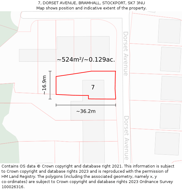 7, DORSET AVENUE, BRAMHALL, STOCKPORT, SK7 3NU: Plot and title map