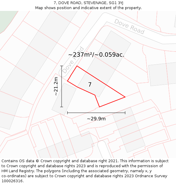 7, DOVE ROAD, STEVENAGE, SG1 3YJ: Plot and title map