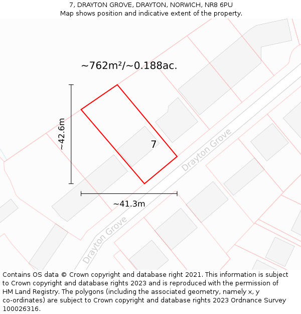 7, DRAYTON GROVE, DRAYTON, NORWICH, NR8 6PU: Plot and title map