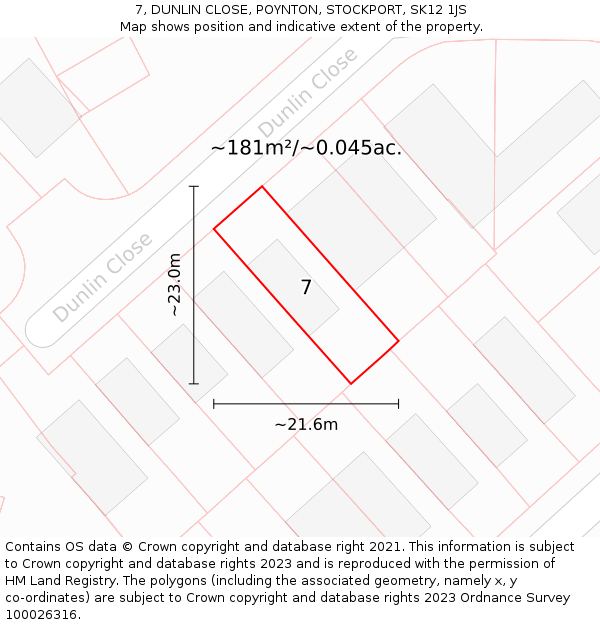 7, DUNLIN CLOSE, POYNTON, STOCKPORT, SK12 1JS: Plot and title map