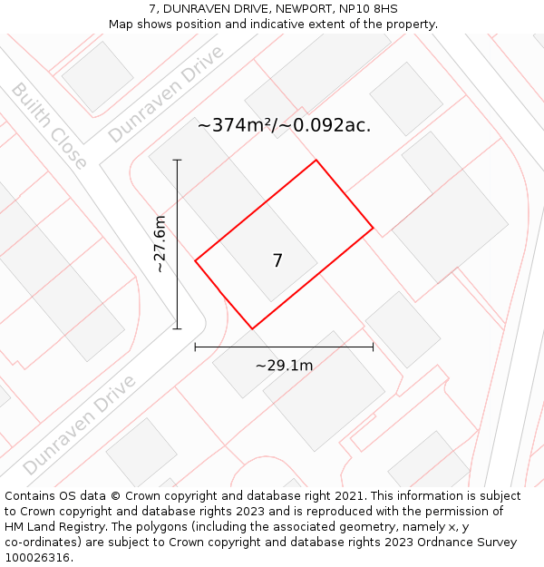 7, DUNRAVEN DRIVE, NEWPORT, NP10 8HS: Plot and title map