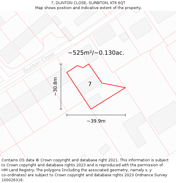 7, DUNTON CLOSE, SURBITON, KT6 6QT: Plot and title map