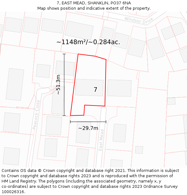 7, EAST MEAD, SHANKLIN, PO37 6NA: Plot and title map