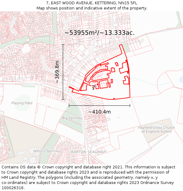 7, EAST WOOD AVENUE, KETTERING, NN15 5FL: Plot and title map