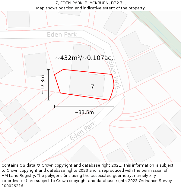 7, EDEN PARK, BLACKBURN, BB2 7HJ: Plot and title map