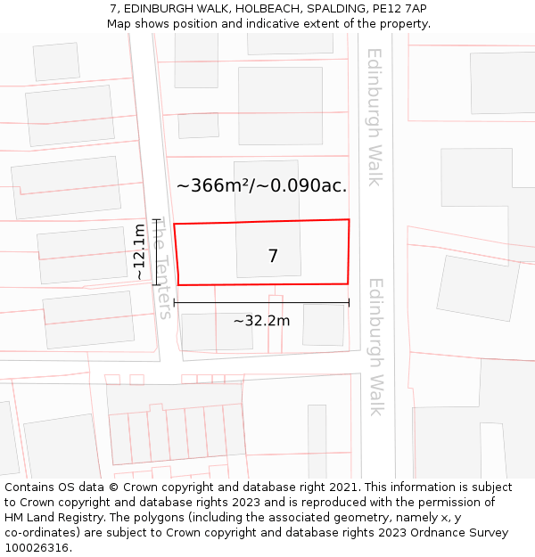 7, EDINBURGH WALK, HOLBEACH, SPALDING, PE12 7AP: Plot and title map