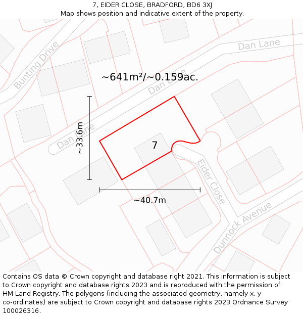 7, EIDER CLOSE, BRADFORD, BD6 3XJ: Plot and title map