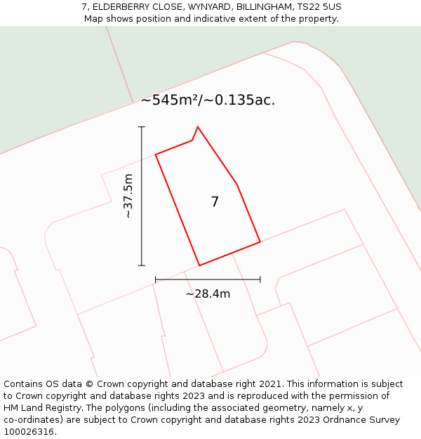 7, ELDERBERRY CLOSE, WYNYARD, BILLINGHAM, TS22 5US: Plot and title map