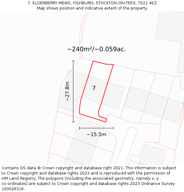 7, ELDERBERRY MEWS, FISHBURN, STOCKTON-ON-TEES, TS21 4EZ: Plot and title map