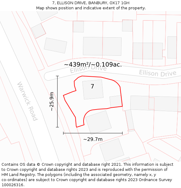 7, ELLISON DRIVE, BANBURY, OX17 1GH: Plot and title map