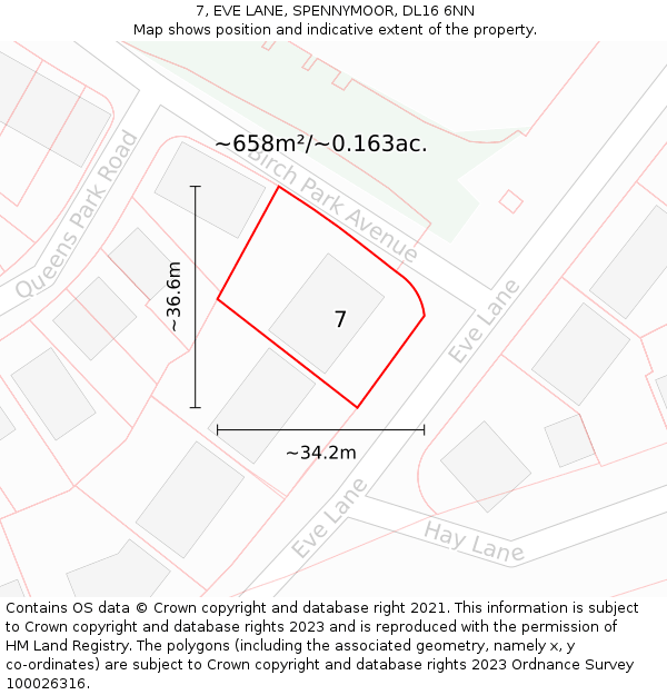 7, EVE LANE, SPENNYMOOR, DL16 6NN: Plot and title map