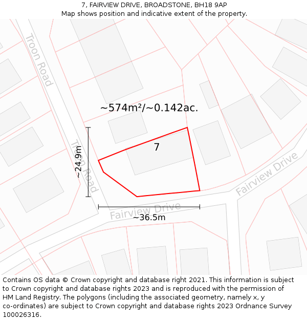 7, FAIRVIEW DRIVE, BROADSTONE, BH18 9AP: Plot and title map