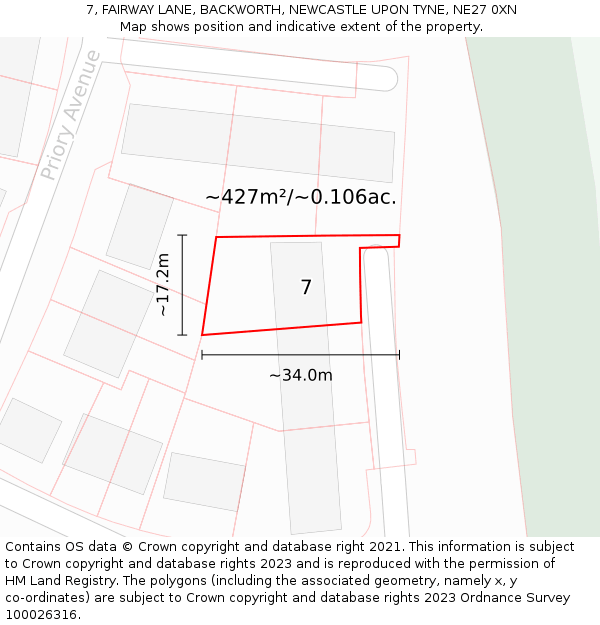 7, FAIRWAY LANE, BACKWORTH, NEWCASTLE UPON TYNE, NE27 0XN: Plot and title map