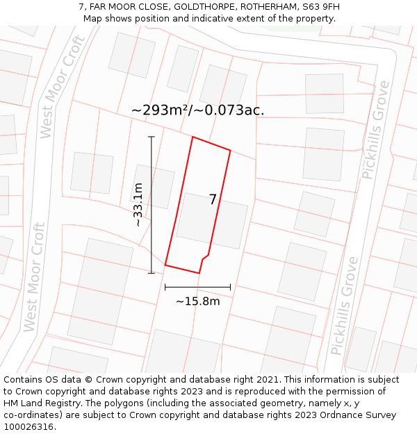 7, FAR MOOR CLOSE, GOLDTHORPE, ROTHERHAM, S63 9FH: Plot and title map