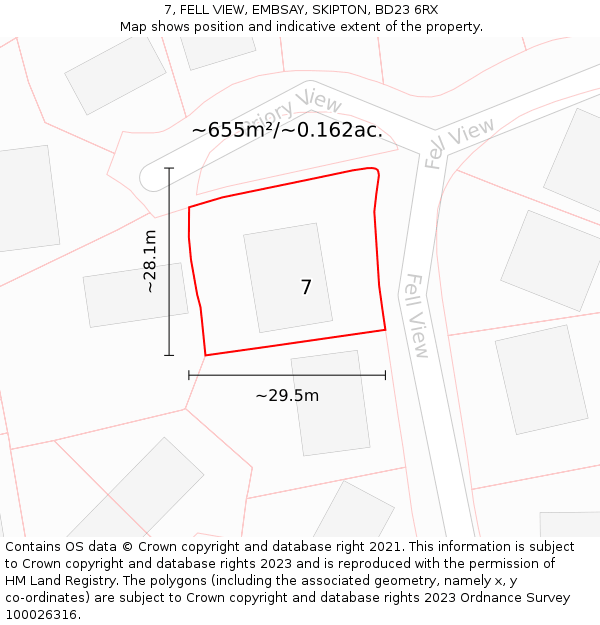 7, FELL VIEW, EMBSAY, SKIPTON, BD23 6RX: Plot and title map