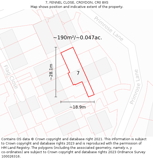 7, FENNEL CLOSE, CROYDON, CR0 8XS: Plot and title map