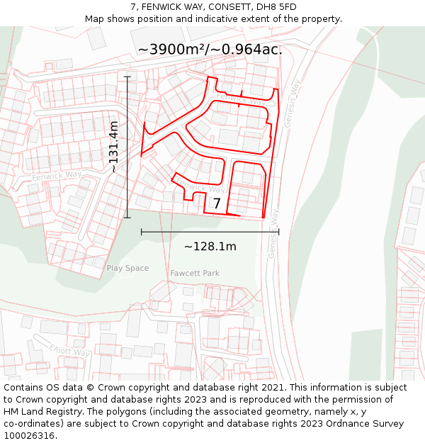 7, FENWICK WAY, CONSETT, DH8 5FD: Plot and title map