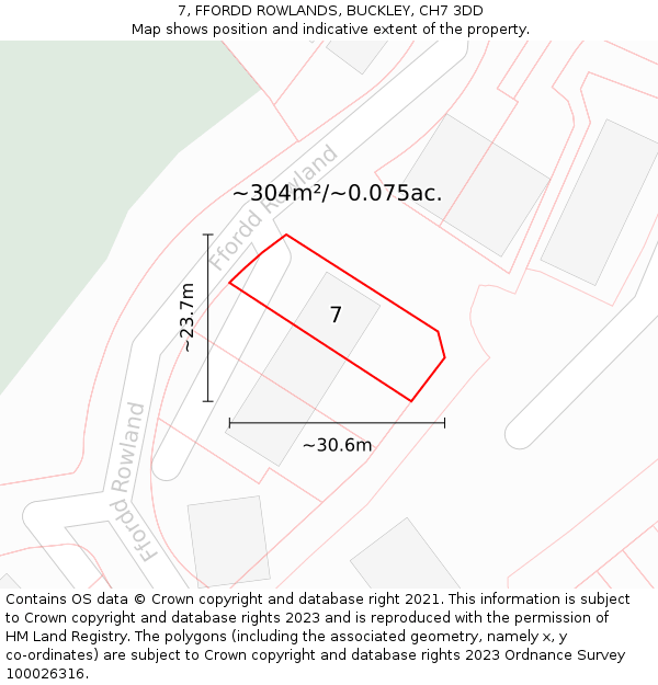 7, FFORDD ROWLANDS, BUCKLEY, CH7 3DD: Plot and title map