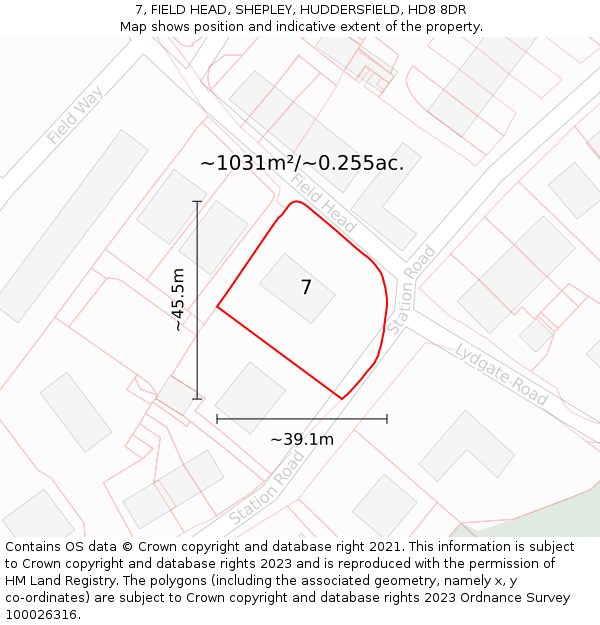 7, FIELD HEAD, SHEPLEY, HUDDERSFIELD, HD8 8DR: Plot and title map