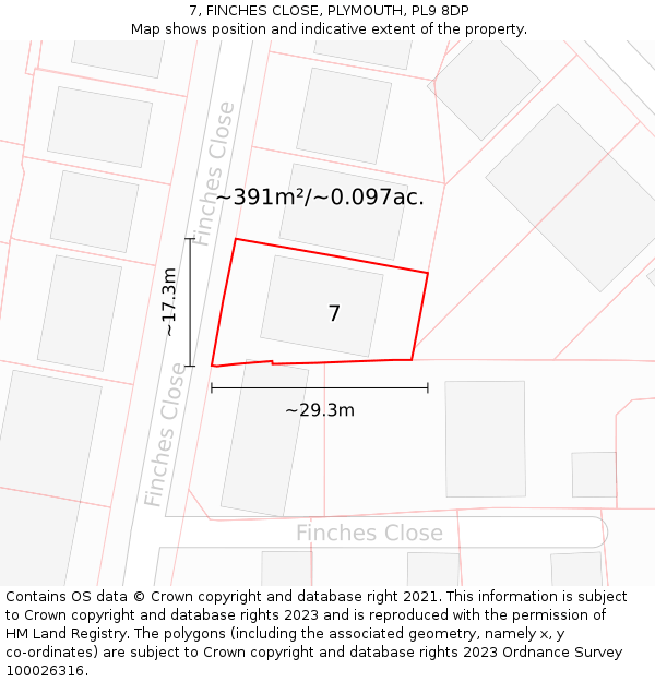 7, FINCHES CLOSE, PLYMOUTH, PL9 8DP: Plot and title map