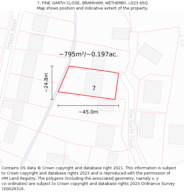 7, FINE GARTH CLOSE, BRAMHAM, WETHERBY, LS23 6SQ: Plot and title map