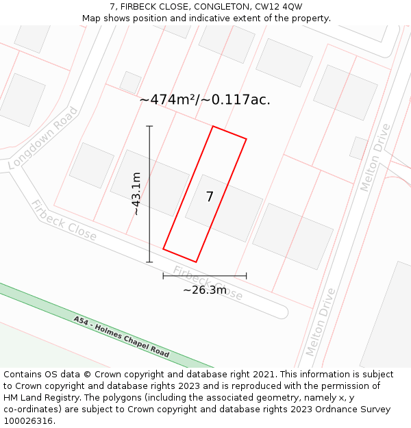 7, FIRBECK CLOSE, CONGLETON, CW12 4QW: Plot and title map