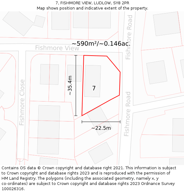 7, FISHMORE VIEW, LUDLOW, SY8 2PR: Plot and title map